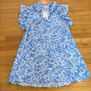 Blue Floral Ruffle-Sleeve Women’s Dress